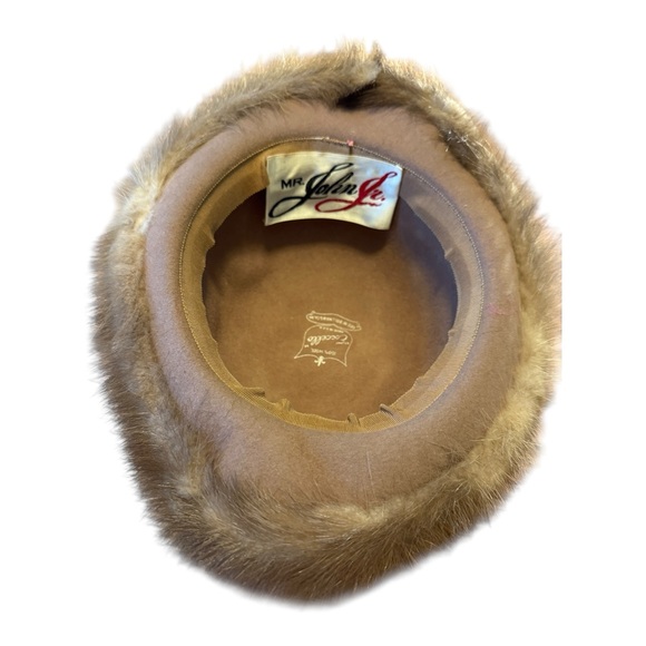 VTG Mr. John Jr. 100% Wool Excello Fedora Luxe Mink Fur Trim Hat Camel /Brown OS - Picture 8 of 12